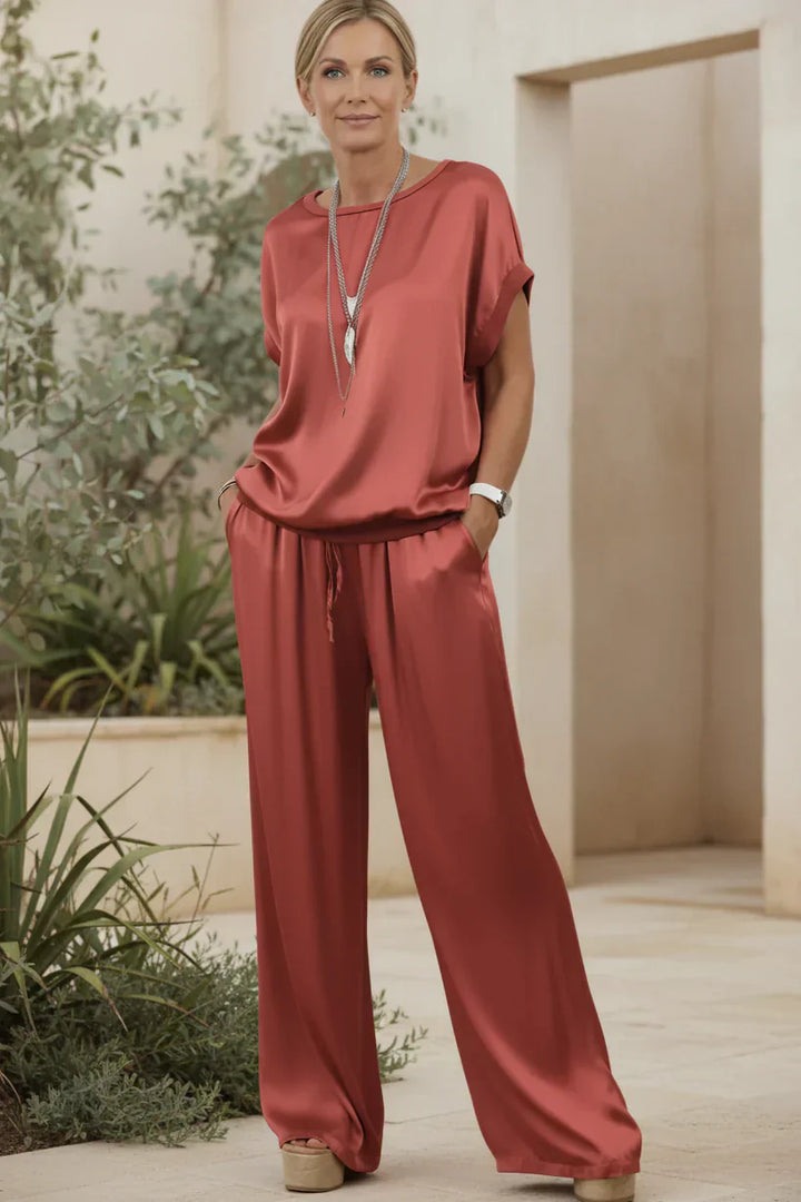 Satin Two Piece Set for Women - Relaxed Fit Silky Co-Ord