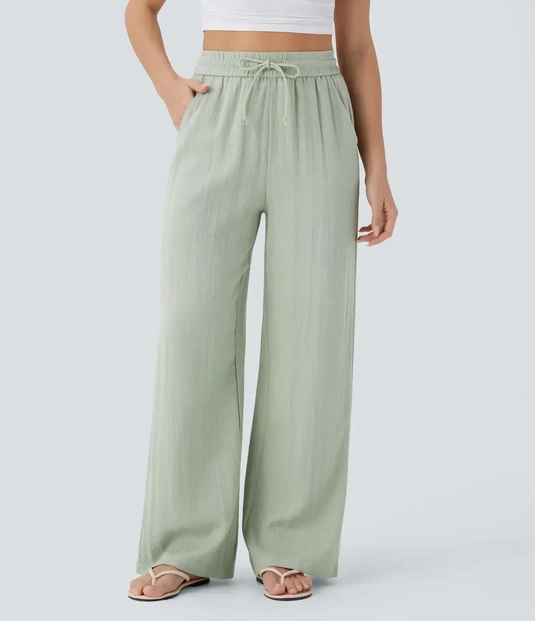 High Waisted Linen Trousers for Women - Wide Leg Summer Pants