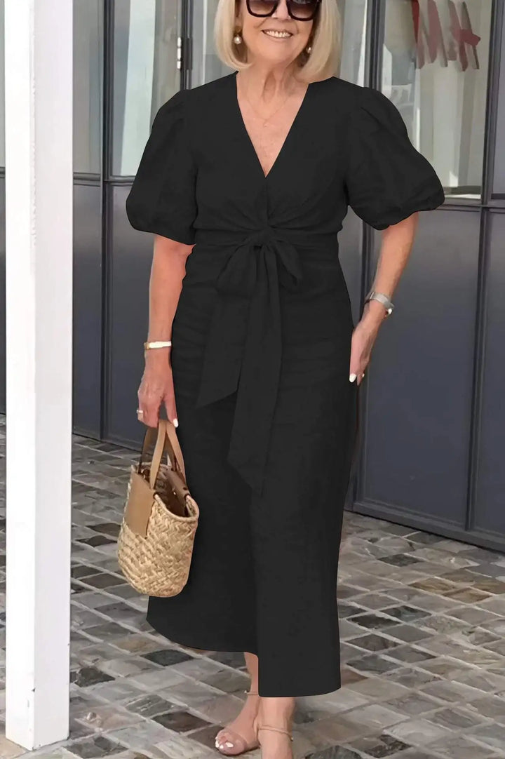 Elegant V-Neck Dress for Women - Timeless Flattering Style