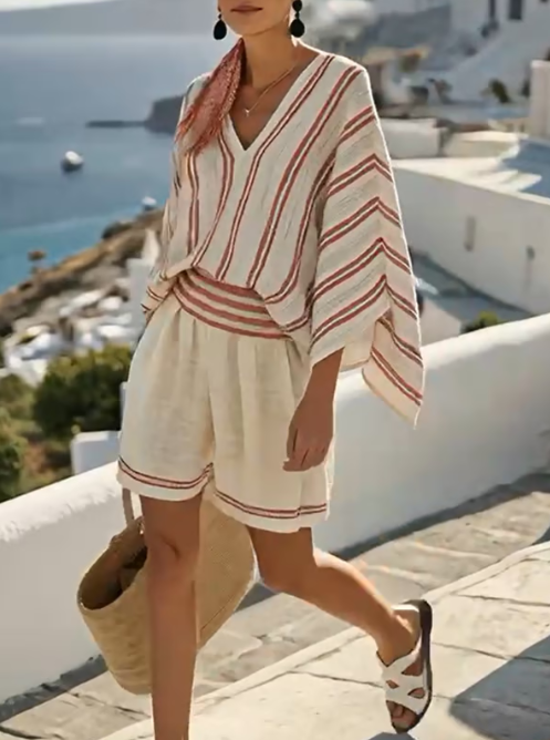 Striped Linen Set for Women - Two Piece Summer Outfit