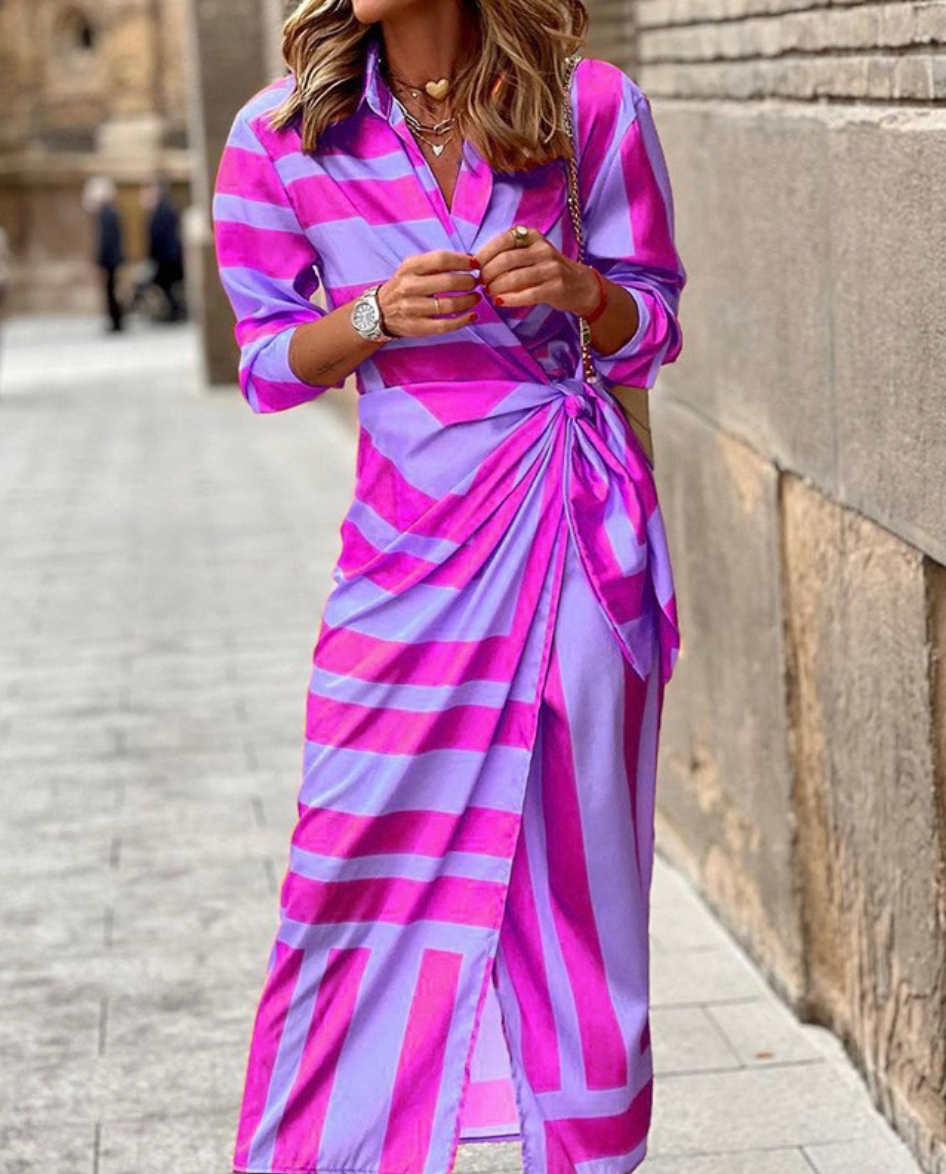 Striped Wrap Dress with Tie Waist for Women