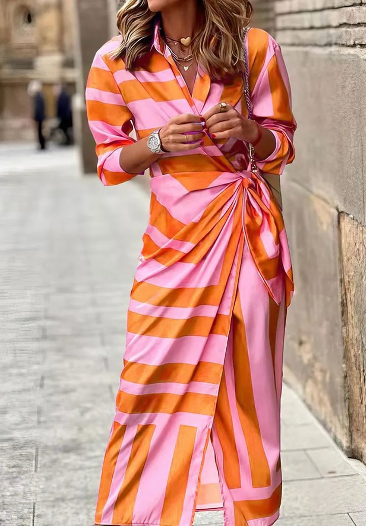 Striped Wrap Dress with Tie Waist for Women
