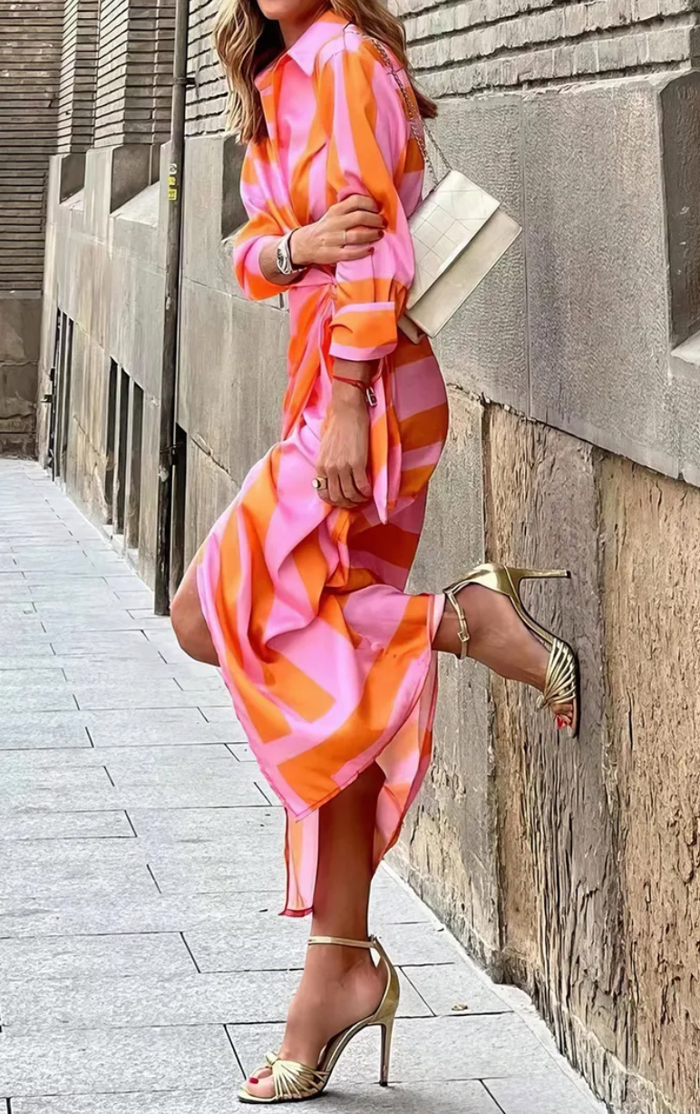 Striped Wrap Dress with Tie Waist for Women