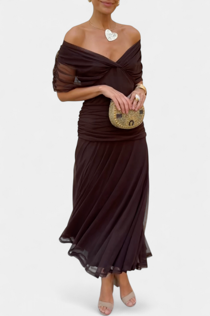 Floral V-Neck Maxi Dress with Pleated Waist - Long Sleeve