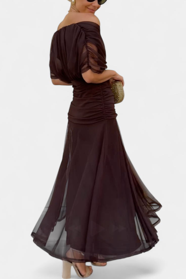 Floral V-Neck Maxi Dress with Pleated Waist - Long Sleeve