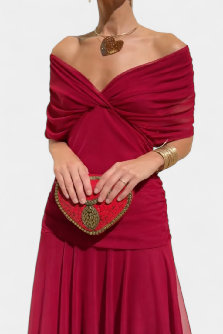 Floral V-Neck Maxi Dress with Pleated Waist - Long Sleeve
