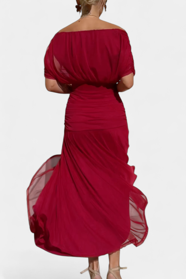 Floral V-Neck Maxi Dress with Pleated Waist - Long Sleeve