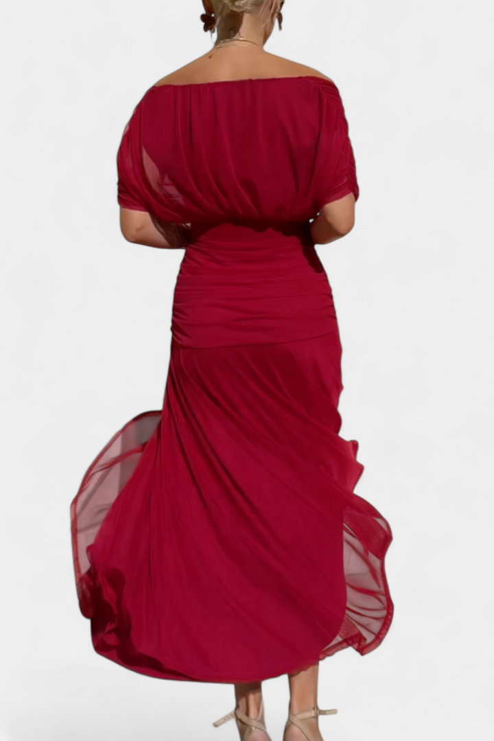 Floral V-Neck Maxi Dress with Pleated Waist - Long Sleeve