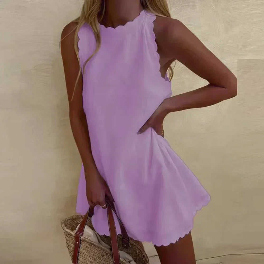 Short Dress With Wavy Trim Detail for Women