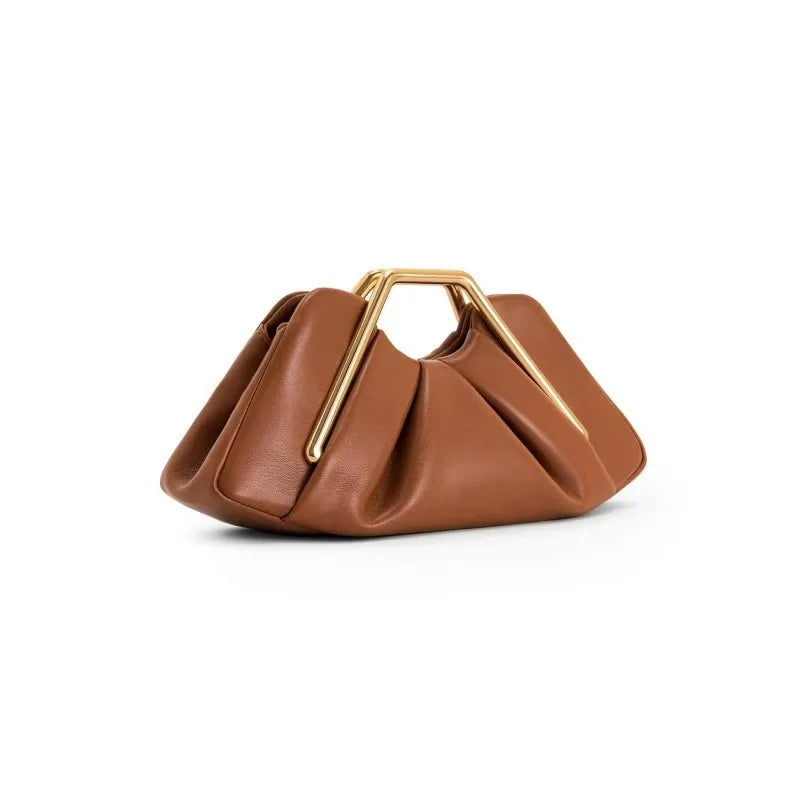 Leather Clutch Bag with Gold Handle | Evening Purse