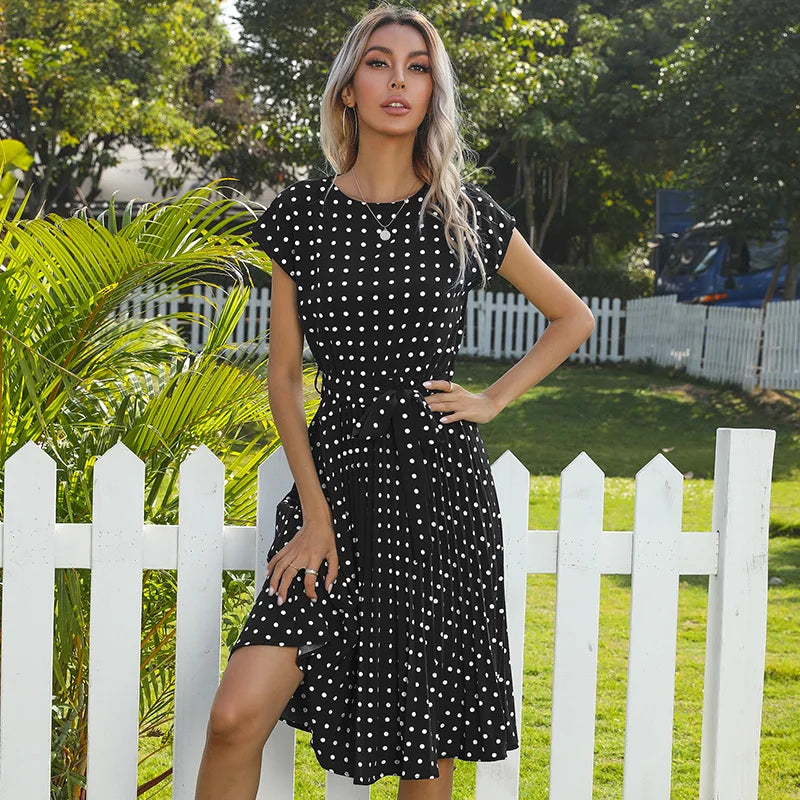Polka Dot Midi Dress for Women - Timeless Floral Print