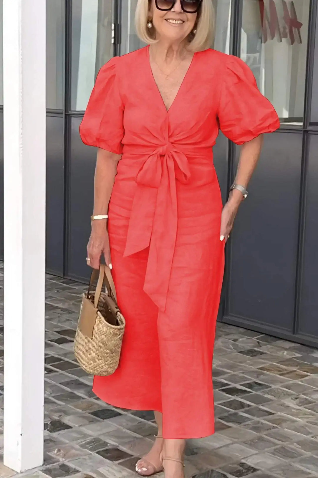 Elegant V-Neck Dress for Women - Timeless Flattering Style