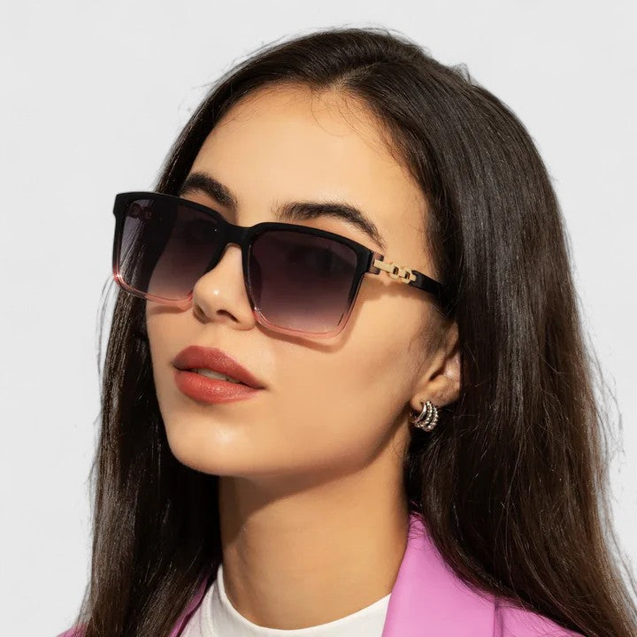Square Sunglasses for Women with Gold Chain Arms - UV Protection
