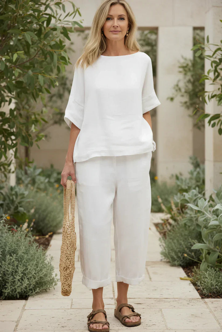 Two Piece Set for Women Relaxed Linen Top and Trouser