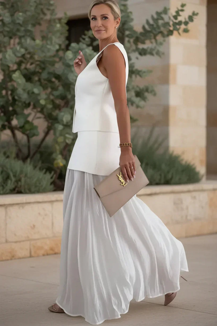 Two Piece Set Sleeveless Top Pleated Skirt Elegant Outfit
