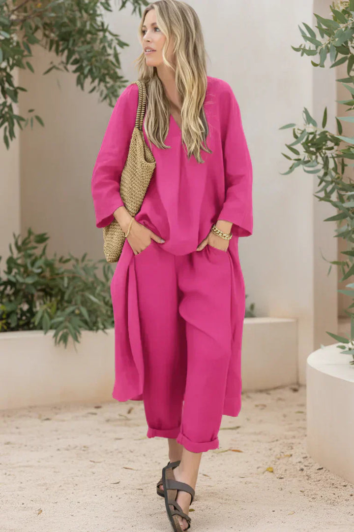 Two Piece Matching Set for Women - Relaxed Fit Top and Trousers