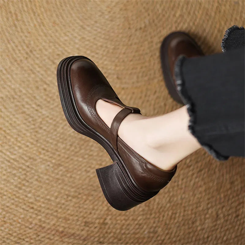 Chunky Heel Mary Jane Pumps With Ankle Strap