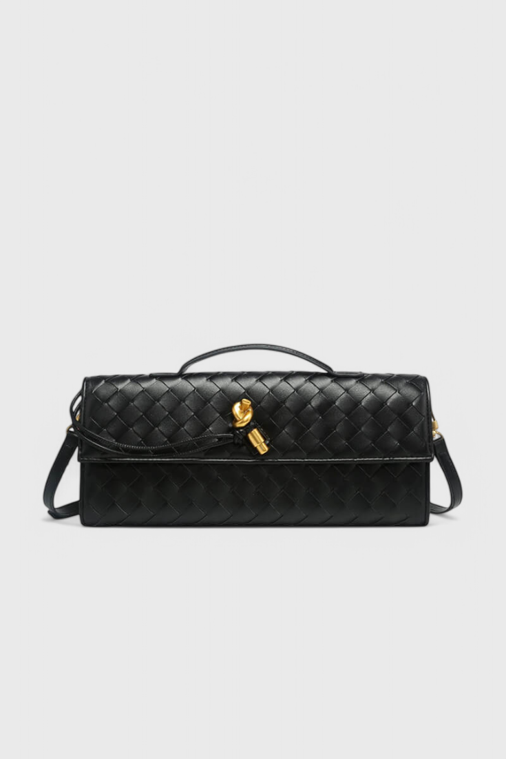 Baguette Clutch Bag with Gold Knot Detail and Crossbody Strap