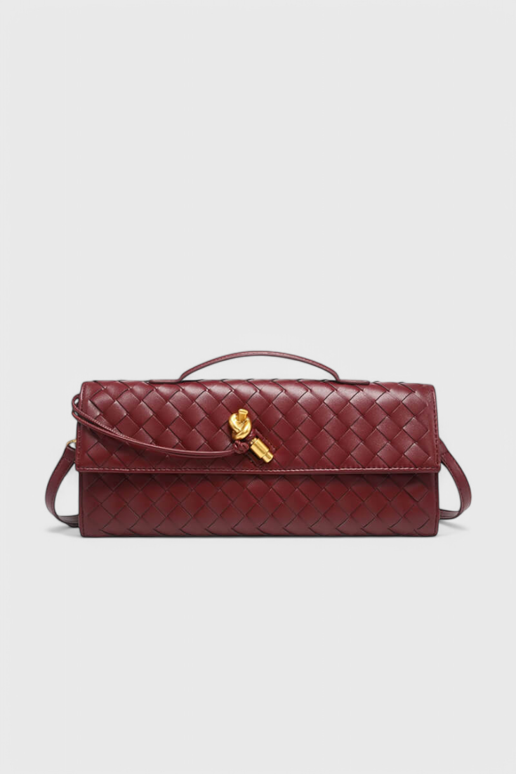 Baguette Clutch Bag with Gold Knot Detail and Crossbody Strap