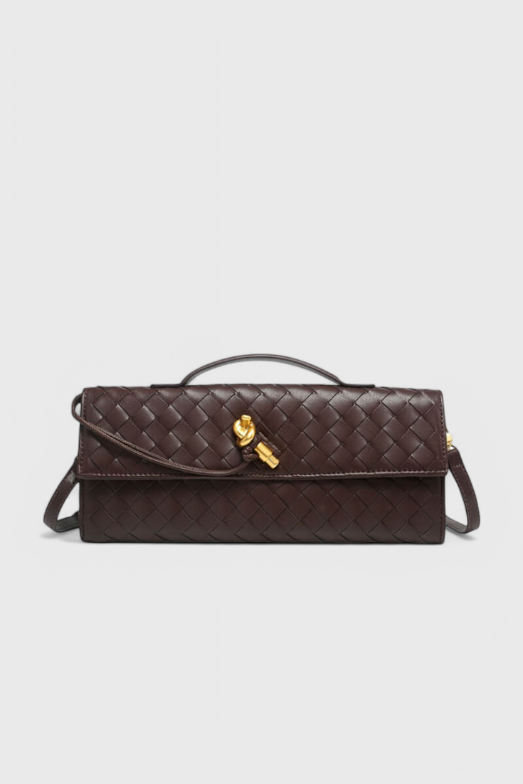 Baguette Clutch Bag with Gold Knot Detail and Crossbody Strap