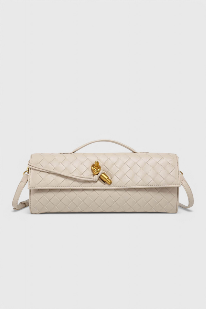 Baguette Clutch Bag with Gold Knot Detail and Crossbody Strap