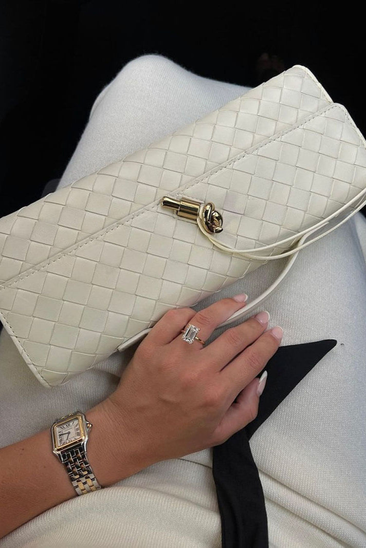 Baguette Clutch Bag with Gold Knot Detail and Crossbody Strap