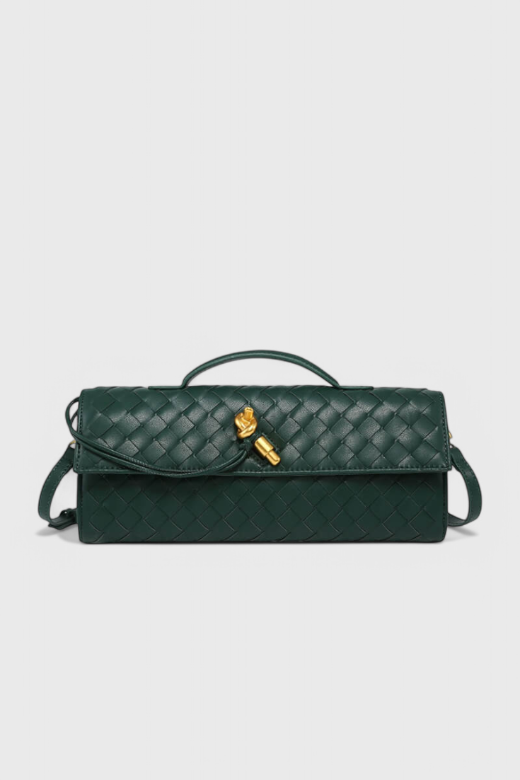Baguette Clutch Bag with Gold Knot Detail and Crossbody Strap