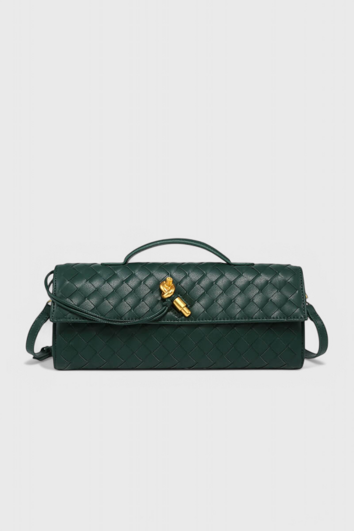 Baguette Clutch Bag with Gold Knot Detail and Crossbody Strap
