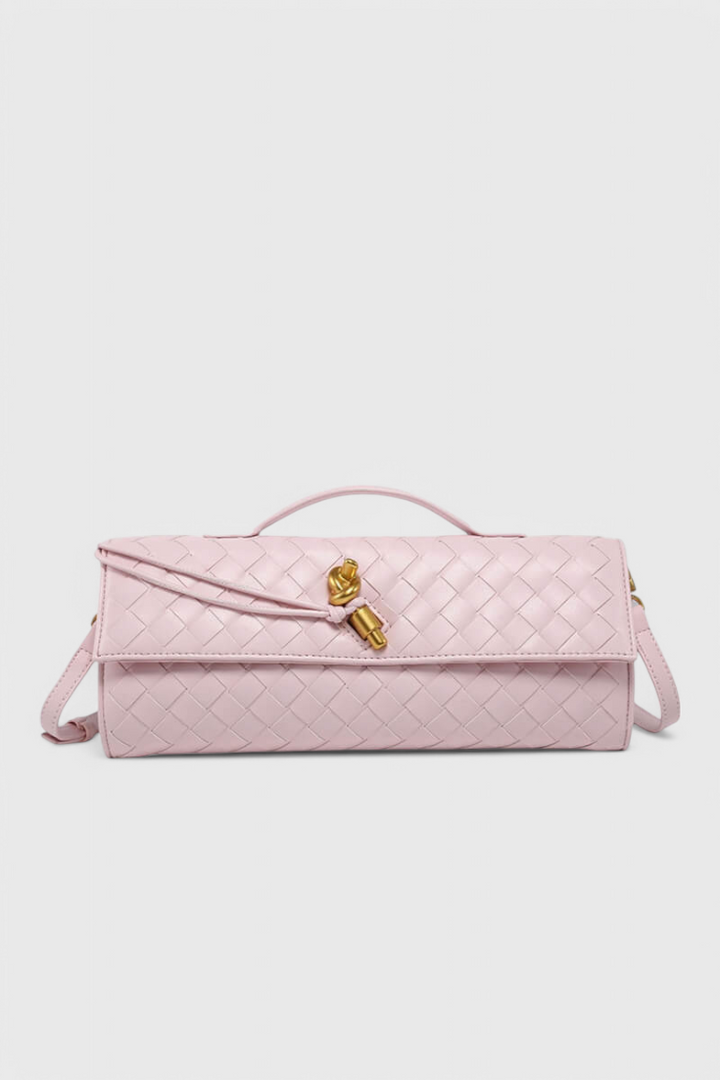 Baguette Clutch Bag with Gold Knot Detail and Crossbody Strap
