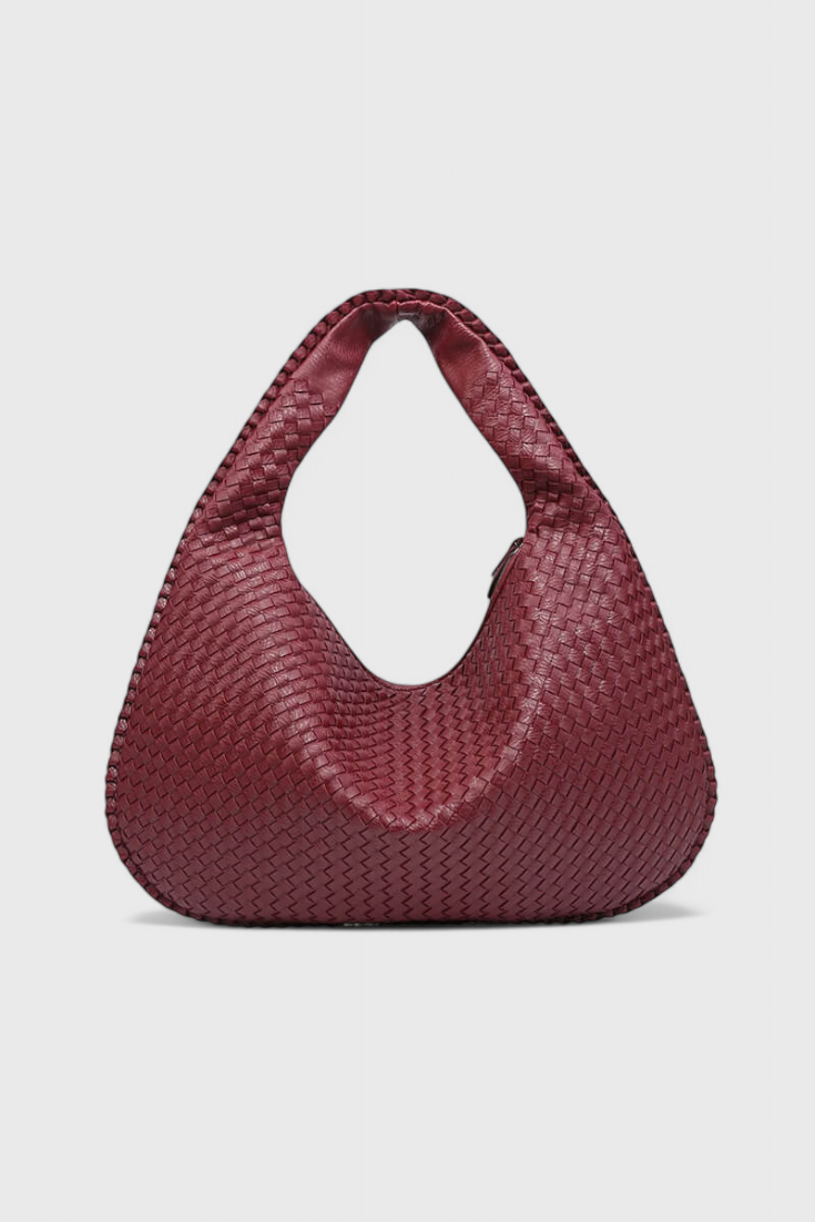 Woven Shoulder Bag - Vegan Leather Handbag with Structured Silhouette