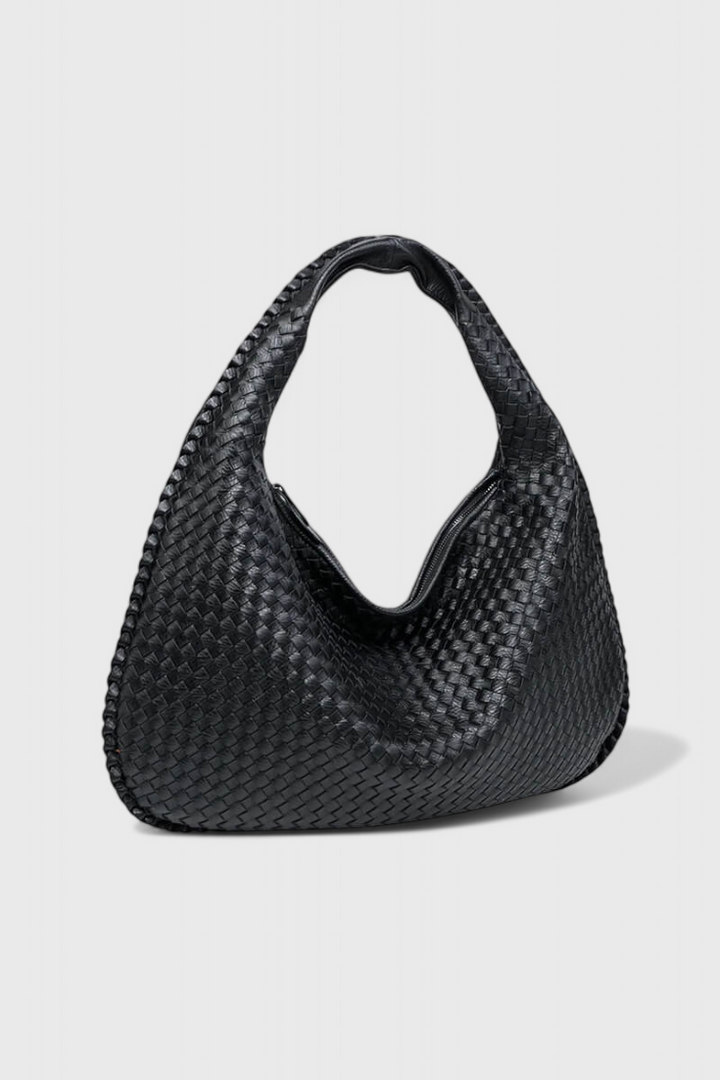 Woven Shoulder Bag - Vegan Leather Handbag with Structured Silhouette