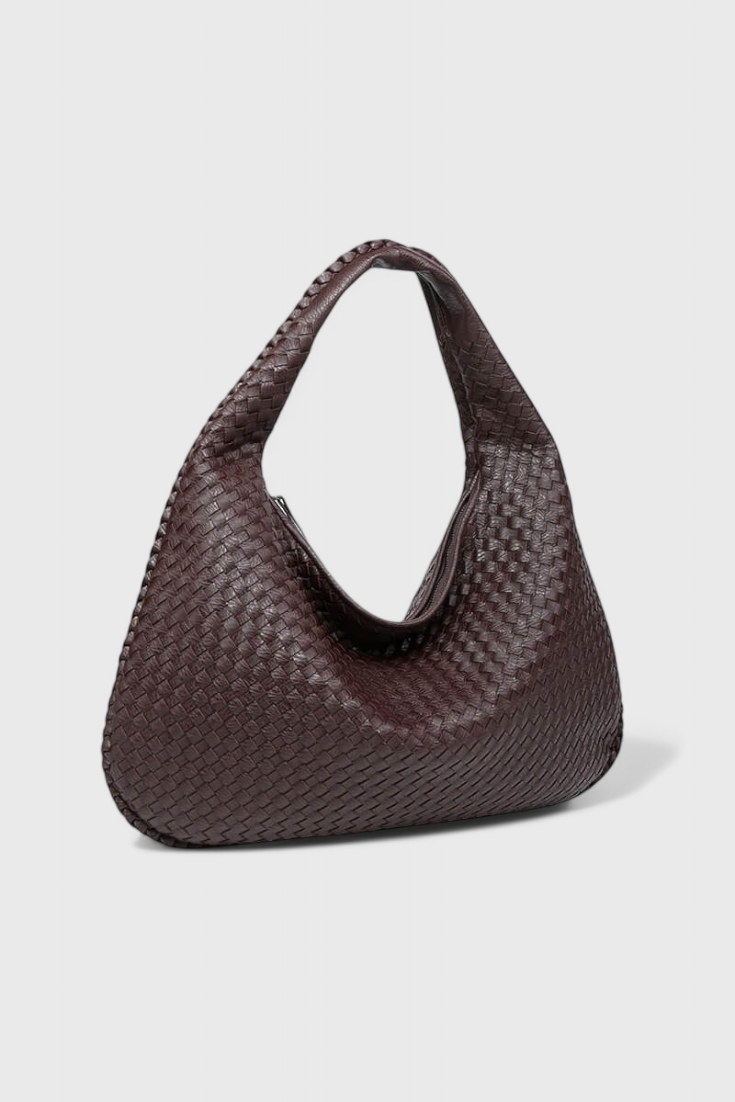 Woven Shoulder Bag - Vegan Leather Handbag with Structured Silhouette