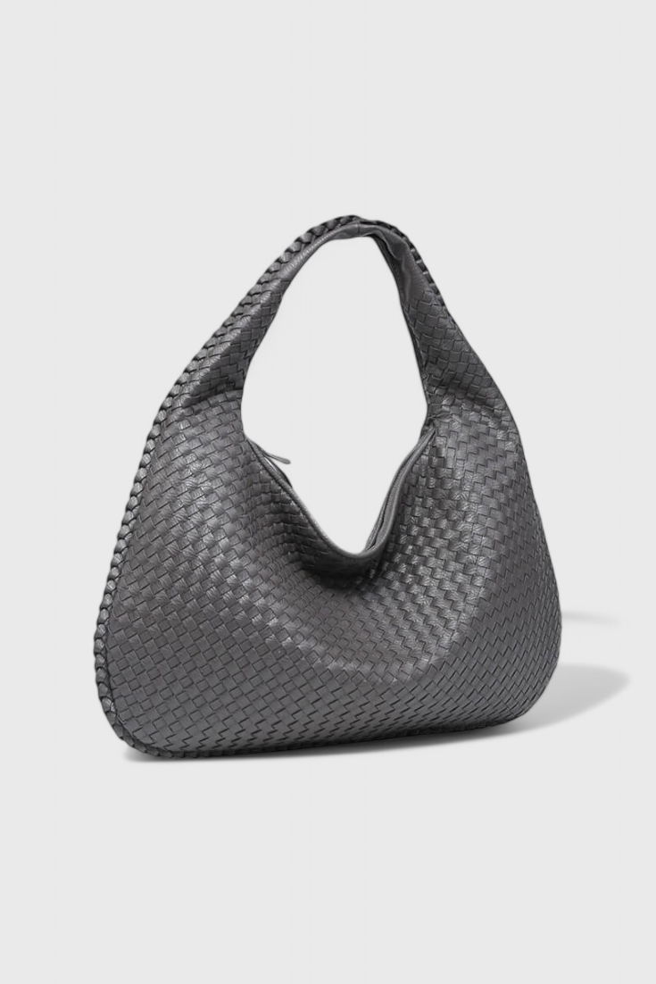 Woven Shoulder Bag - Vegan Leather Handbag with Structured Silhouette
