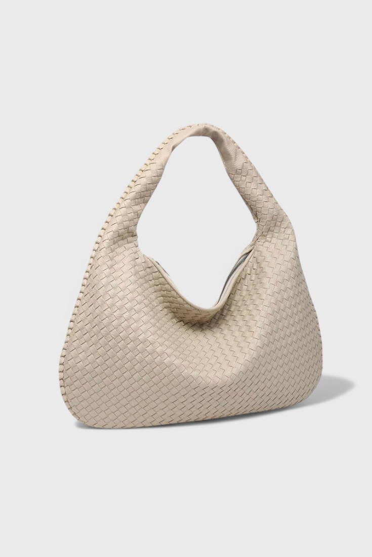 Woven Shoulder Bag - Vegan Leather Handbag with Structured Silhouette