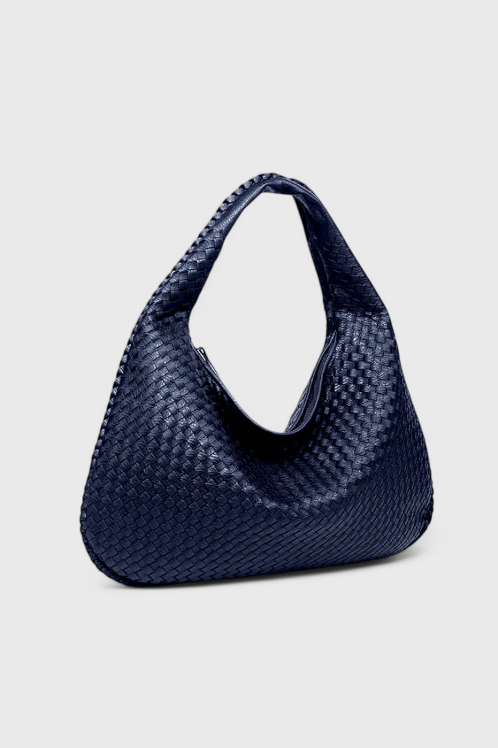 Woven Shoulder Bag - Vegan Leather Handbag with Structured Silhouette