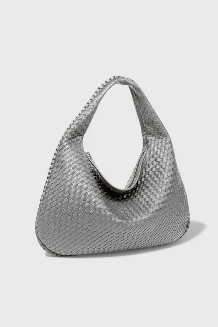 Woven Shoulder Bag - Vegan Leather Handbag with Structured Silhouette
