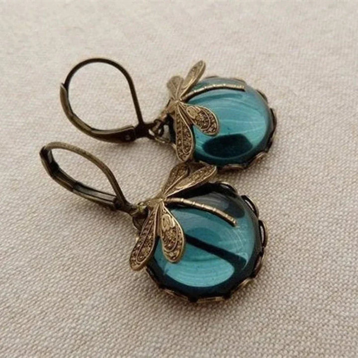 Dragonfly Earrings Antique Gold Vintage Style Statement Earrings