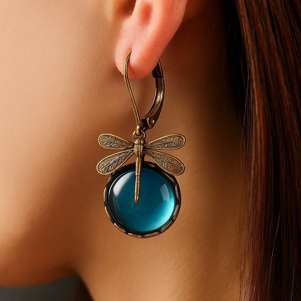 Dragonfly Earrings Antique Gold Vintage Style Statement Earrings