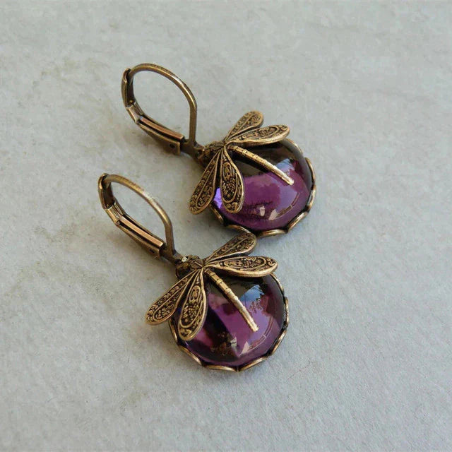 Dragonfly Earrings Antique Gold Vintage Style Statement Earrings
