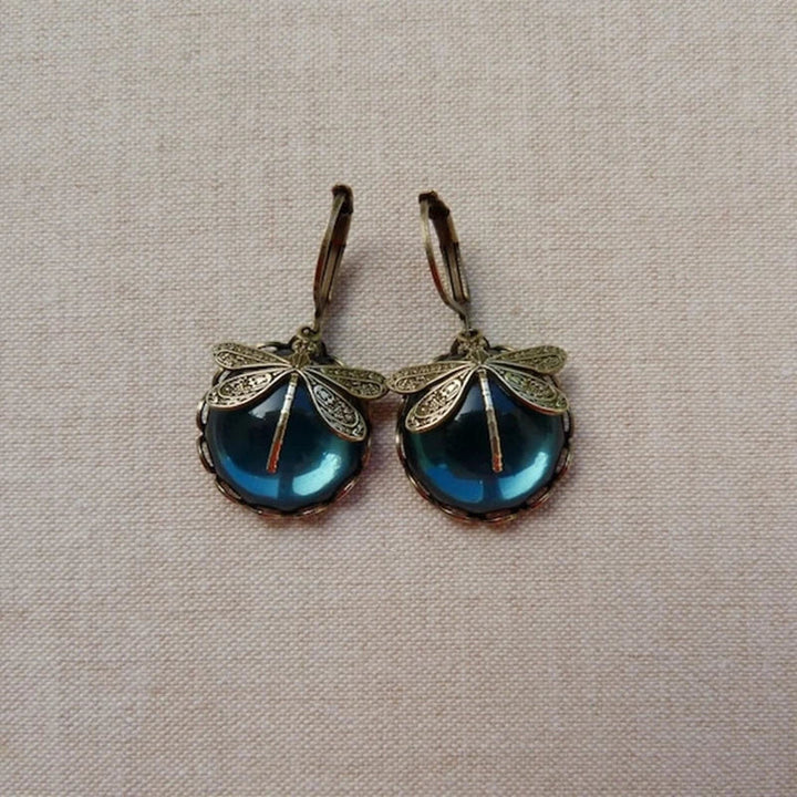 Dragonfly Earrings Antique Gold Vintage Style Statement Earrings