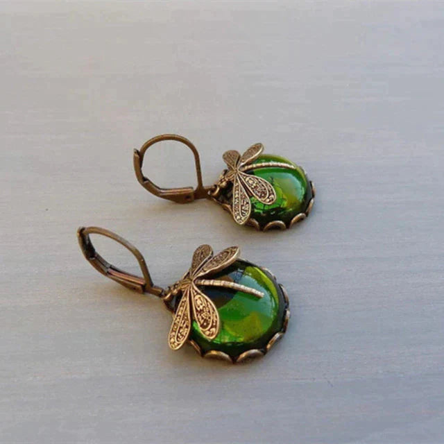 Dragonfly Earrings Antique Gold Vintage Style Statement Earrings