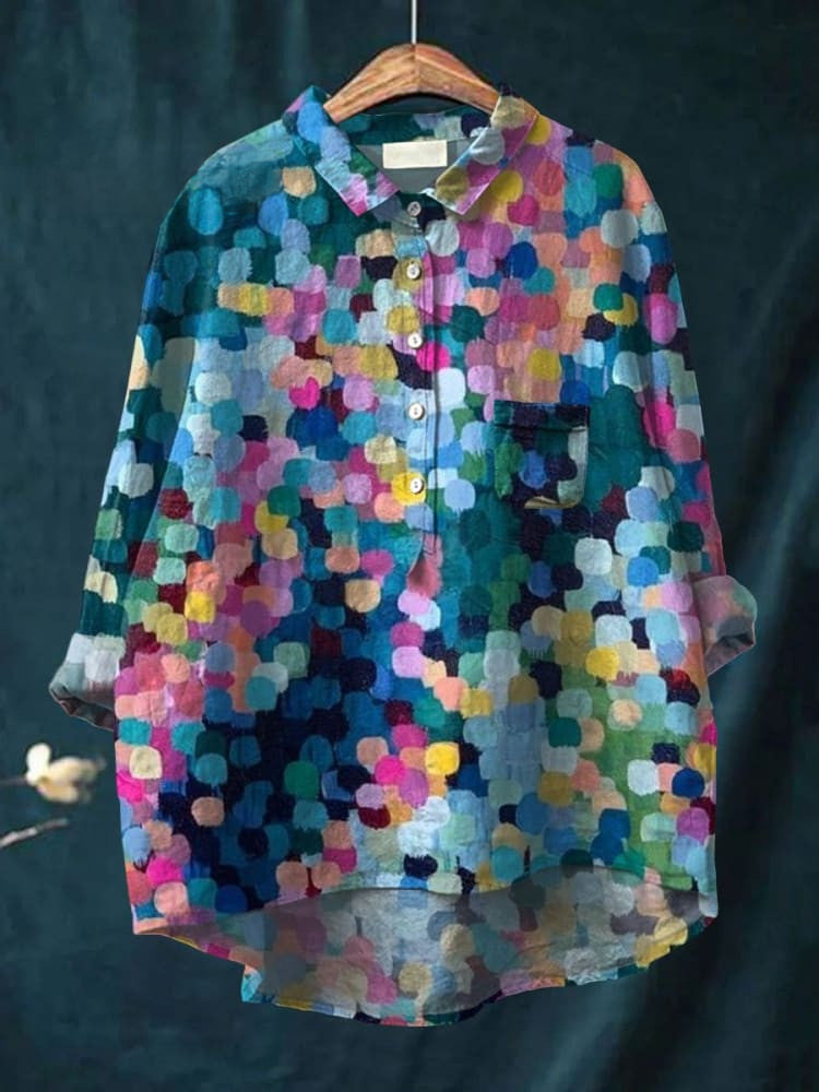 Colorful Dot Print Shirt for Women | Classic Button Up Blouse