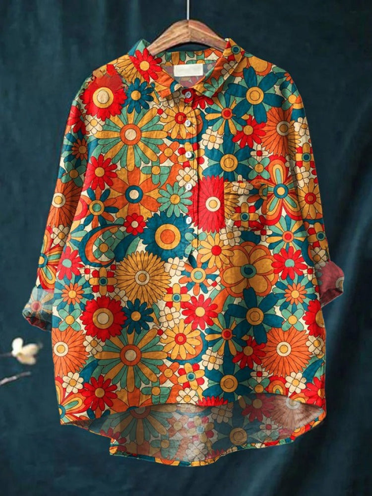 Floral Embroidered Button Down Shirt for Women
