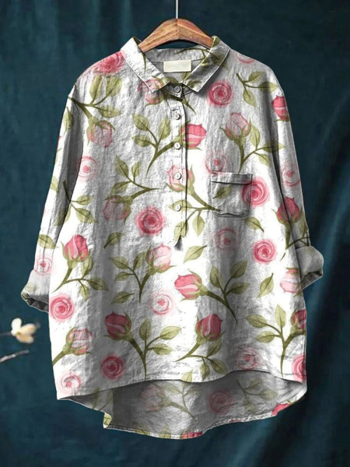 Floral Embroidered Button Down Shirt for Women