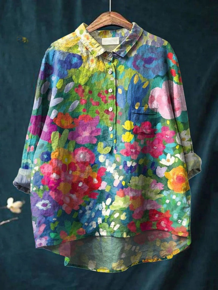 Floral Embroidered Button Down Shirt for Women