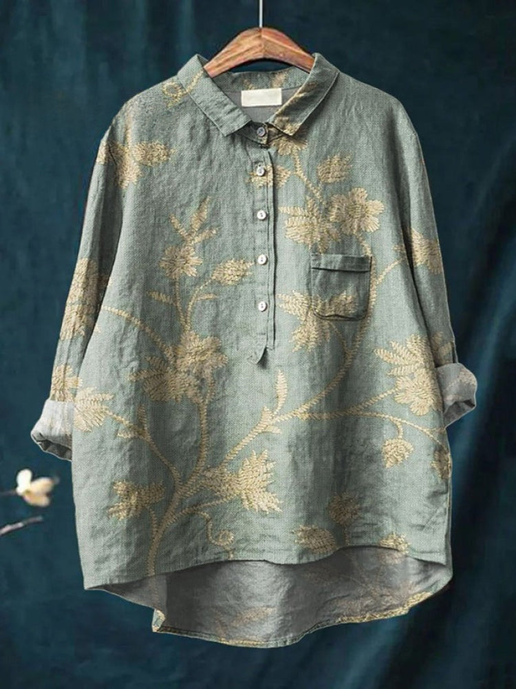 Floral Embroidered Button Down Shirt for Women