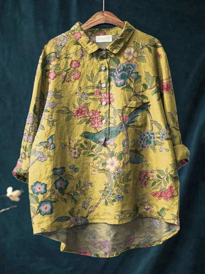 Floral Embroidered Button Down Shirt for Women
