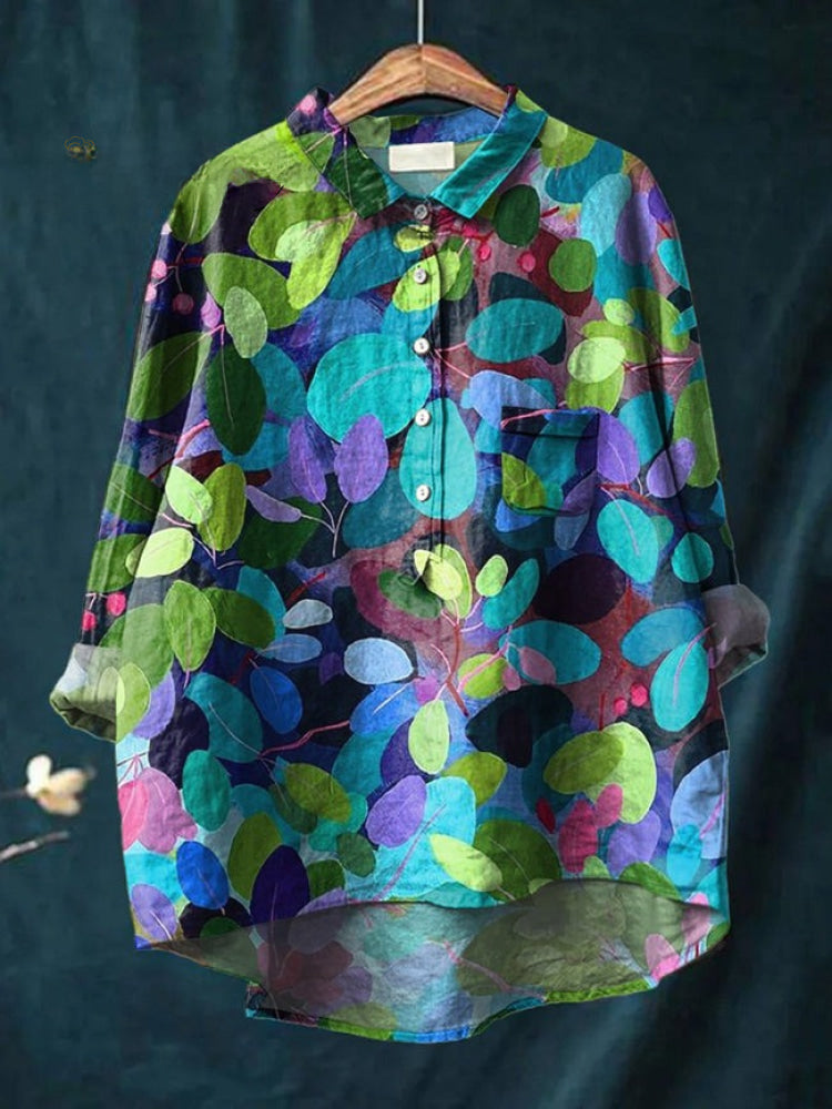 Floral Embroidered Button Down Shirt for Women