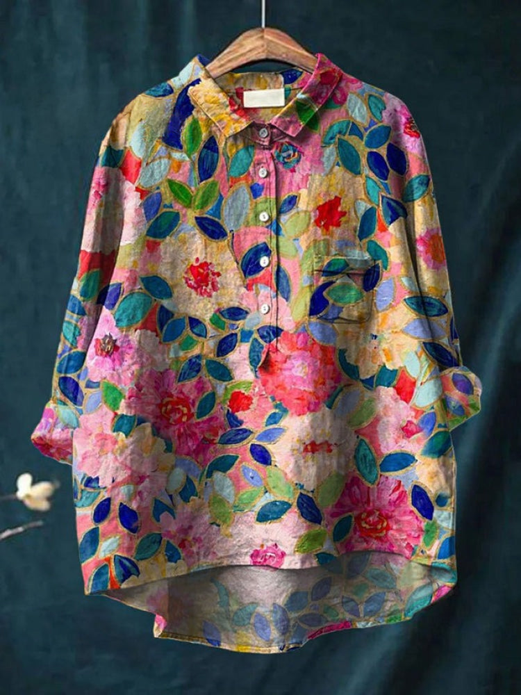 Floral Embroidered Button Down Shirt for Women