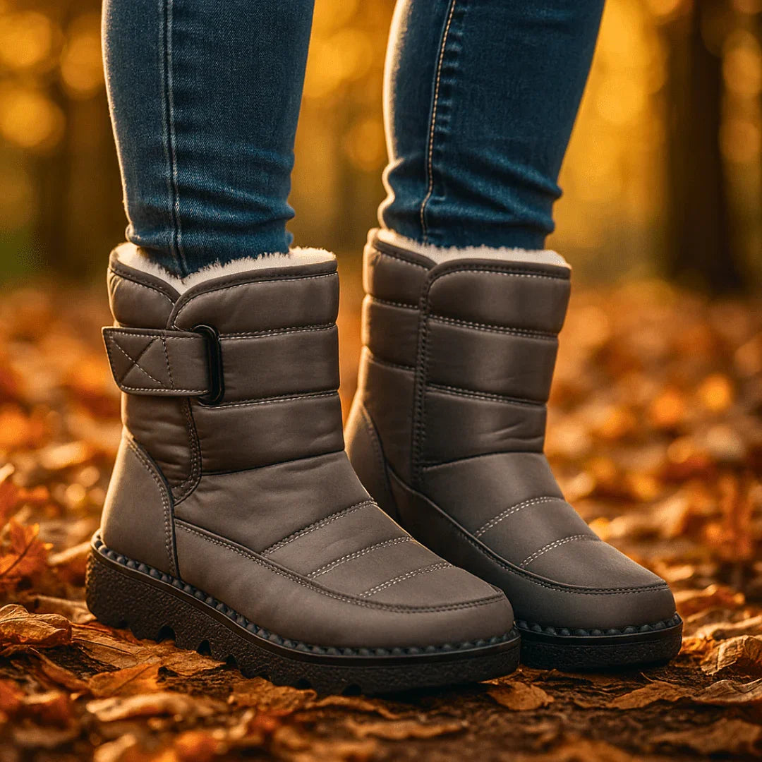 Cozy Faux Fur Lined Winter Boots for Women with Buckle Strap Quilted Lug Sole Style